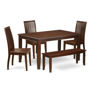 Furnish your dining-room the right way with this fashionable Asian Hardwood 6-Piece kitchen table setwith 4 chair and one bench. This particular set includes four relaxing wood seat chairs