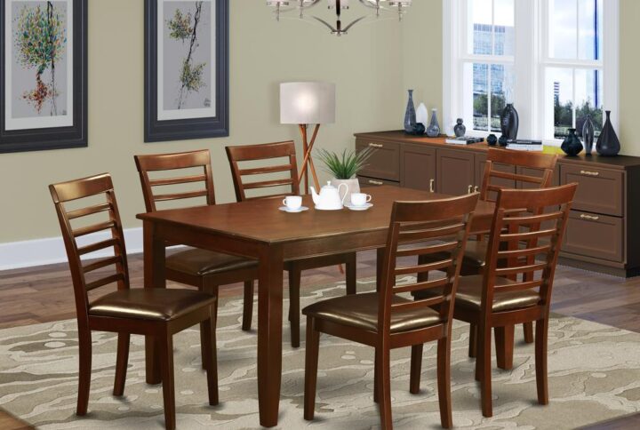 A roomy rectangle-shaped tabletop as well as stylish design and shaker legs. The fundamentally fashioned piece includes a steady rectangular shaped dinette above sleek square tapered legs. table and chairs sets are manufactured of real Asian hardwood for toughness in addition to the incredible stability. The rectangular dining room provides a hint of luxurious and additionally old-fashioned appearance with a modern exuberance. This amazing table and chairs set features a sharp Mahogany Finish with either solid wood