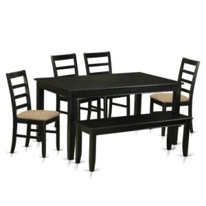 6-piece dining set that comes with one table with 4 chairs plus a bench. The dinette set includes a maximum seat capacity of 6