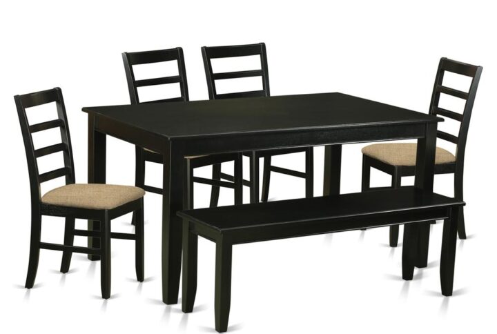 6-piece dining set that comes with one table with 4 chairs plus a bench. The dinette set includes a maximum seat capacity of 6