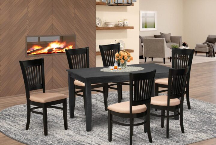 EAST WEST FURNITURE 7-PC WOODEN DINING TABLE SET WITH 6 AMAZING WOODEN DINING CHAIRS AND RECTANGULAR SMALL TABLE