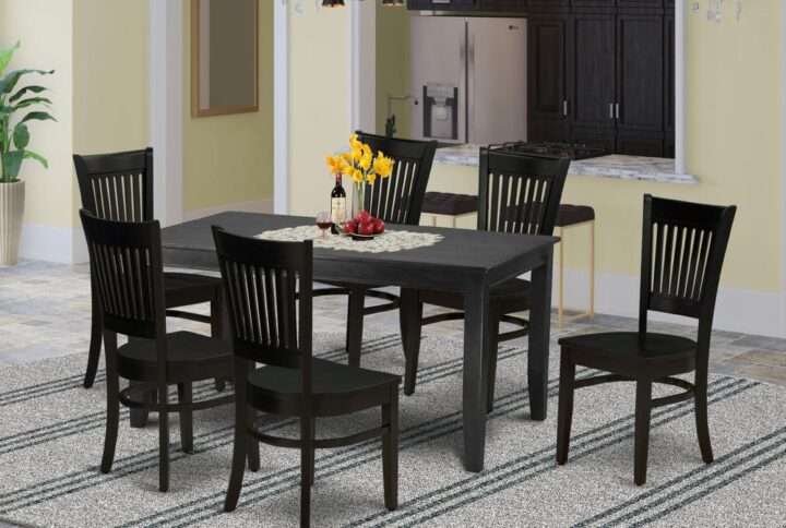 EAST WEST FURNITURE 7-PIECE KITCHEN TABLE SET WITH 6 AMAZING KITCHEN DINING CHAIRS AND RECTANGULAR WOOD DINING TABLE