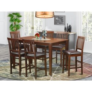 This rectangular counter height table sets have stunning Asian strong wood with an Mahogany finish. Choose an an exquisite faux leather design seat to match your dining-room set. Kitchen bar stool provide a slatted back shape for max comfort level while sitting down. Gathering table offers an abundance of space for your good-sized family unit with numerous individuals. Classy design kitchen table along with straight legs makes this by far the most accommodating counter height table together with chairs sets.