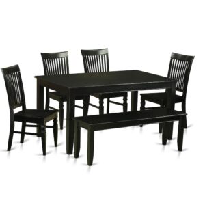 Flexibility and model go together with this Asian Hardwood 6-piece dining set. This set offers one table with 4 chairs together plus one bench. The dinette set includes a maximum seat capacity of 6