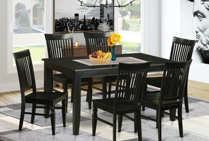 Flexibility and style go together with this Asian Hardwood 7-piece dining table set. This set offers one beautiful table with 6 elegant dining chairs. The dinette set includes a maximum seat capacity of 6