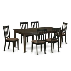 Henley table and chairs set which features gorgeous Asian solid wood with a Cappuccino color. This Dinette table set grants a good deal of space for just about any big family occasions and informal gatherings. The kitchen dinette table top can be described as richer Cappuccino color with a private storage butterfly leaf which might be extended in order to add much more room