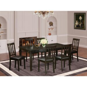 Henley table set that showcases attractive Asian wood with a Cappuccino color. This Kitchen table set grants a considerable amount of room for that big family get togethers and informal gatherings. The kitchen dinette table top is a lighter Cappuccino color that includes a personal storage butterfly leaf which could be adjusted to deliver much more room