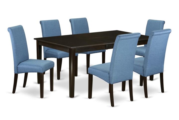 The amazing HEBA7-CAP-21 dining set provides a great deal of breathing space for your good sized family events and recreational gatherings. The kitchen table incorporates attractive Asian wood with calm Cappuccino color that enhances a number of distinct attractive themes. The sleek color of the kitchen dinette table subtly demonstrates light to lighten up the living area and showcase the dining room tables