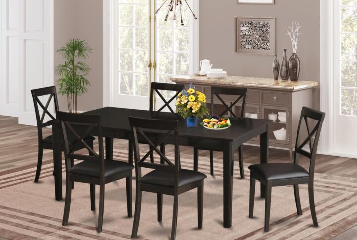Henley dining room table set that features lovely Asian wood with a Cappuccino color. This Dining table set gives you plenty of room for any sizeable family get together and simple gatherings. The kitchen table top can be described as lighter Cappuccino color featuring a private storage butterfly leaf which may be lengthened to deliver a lot more room