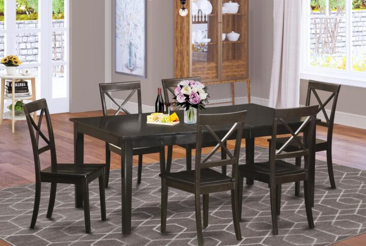 Henley table set that showcases gorgeous Asian solid wood with a Cappuccino color. This table and chairs set gives you plenty of room for your sizeable family get-togethers and day to day gatherings. The dining room tabletop is a calmer Cappuccino color that includes a self storage butterfly leaf that might be expanded in order to add a lot more space