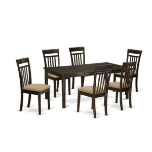 Henley kitchen table set that incorporates stunning Asian hardwood with a Cappuccino color. This Kitchen table set features a great deal of room for any big family get togethers and every day gatherings. The dinette table top can be described as richer Cappuccino color that has a personal storage butterfly leaf which may be lengthened in order to add additional space