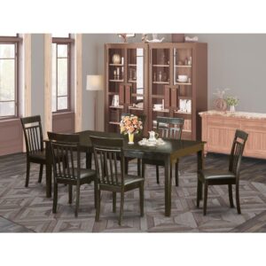 Henley table and chairs set that possesses attractive Asian wood with a Cappuccino color. This table and chairs set provides ample room for that large family events and day to day gatherings. The kitchen table top can be described as richer Cappuccino color that includes a personalized storage butterfly leaf that may be lengthened so as to add additional space