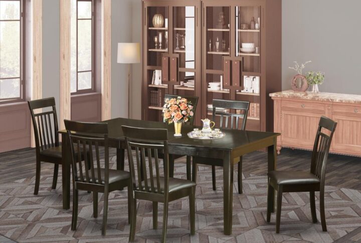Henley table and chairs set that possesses attractive Asian wood with a Cappuccino color. This table and chairs set provides ample room for that large family events and day to day gatherings. The kitchen table top can be described as richer Cappuccino color that includes a personalized storage butterfly leaf that may be lengthened so as to add additional space