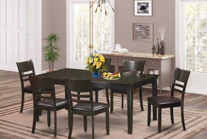 Henley kitchen table set that incorporates stunning Asian wood with a Cappuccino color. This table and chairs set provides you with a great amount of breathing space for a sizeable family get-togethers and common gatherings. The dinette table top can be described as lighter Cappuccino color that includes a personalized storage butterfly leaf that could be lengthened in order to add additional space