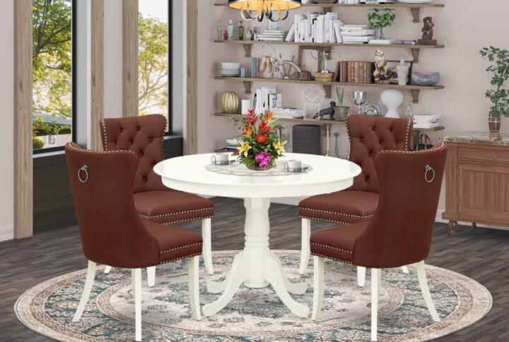 Introducing a charming and space-efficient 5-piece dining set that combines style and functionality effortlessly. Crafted from durable rubberwood and finished in a classic linen white