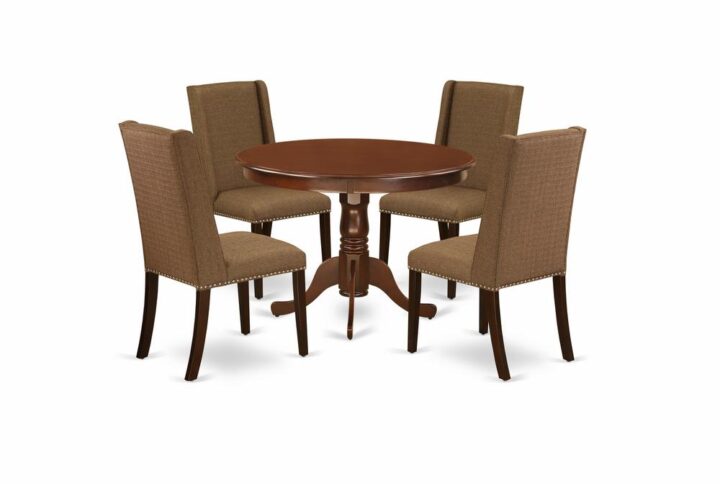 EAST WEST FURNITURE 5-PIECE KITCHEN TABLE SETS 4 BEAUTIFUL PARSON DINING CHAIRS AND ROUND DINING TABLE