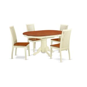 Your room's decor could use a new and polished look with this modern 5 Piece Dining Set. Coming to you in a contrasting Buttermilk & Cherry color