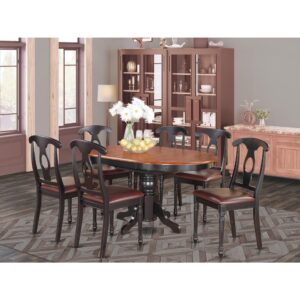This oval exquisite small table sets match up any sort of dining area with unique accents and stylish design. These kind of Kenley small dining table set boasts fascination and pretty simple design for a comfortable and peaceful effect with a simple touch of elegance. High-class small table set is finished in distinctive Black & Cherry. Oval dinette table featuring convenient 18” extendable leaf for additional guests if needed. Stunning Napoleon model kitchen chairs with artificial leather seats or wood seat. Dining chair seats in either solid wood or leather to accommodate desire and ideal motif.