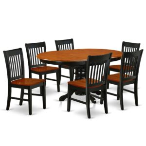 Bring a new and polished look in your dining with this KENO7-BCH-W dining set. The dinette table with built-in self-storage butterfly leaf which fits 4 to 6 persons. Dazzling solid wood table top with well-built carved pedestal support. Beveled oval shape to make welcoming kitchen space ambiance and finished in rich Black and Cherry