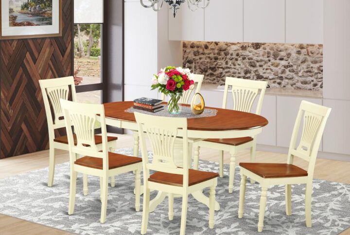This oval well-designed small table sets go along well with any type of kicthen space with rich highlights and sophisticated design. These Kenley small table set gives attractiveness and simple design for a comfortable and relaxed sense with a pretty simple warm look. Elegant dining room set is finished in vibrant White and Cherry. Oval dining room table featuring useful 18” expansion leaf for more visitors if needed. This kind of straight backs dining room chairs are available in either solid wood or cushion seat to fit your personal taste and desired design and style.