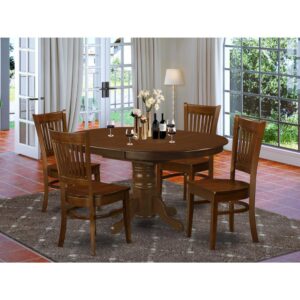 This type of eye-catching Asian hardwood kitchen table and Kitchen area dining chair set fits well for most dining rooms or kitchens. The kitchen table contains an expansion leaf that folds and stores right inside of the table. The pedestal dining room table is in an fascinating Espresso