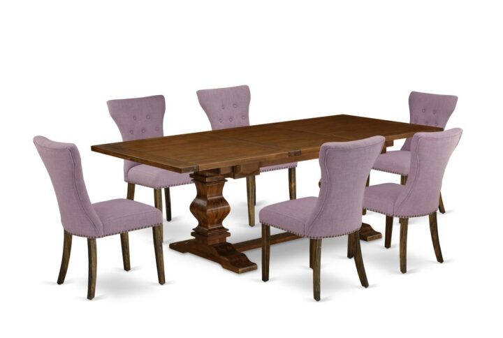 East West Furniture Antique Solid wood kitchen table set brings a classy beauty to your dining room with our gorgeous dining room table set. The body of this contemporary solid wood dining table set is made of High-Quality Asian Timber (Rubber Wood) which offers excellent robustness and steadiness to the timber wooden dining table set. The top the surface of this mid-century dining table set is made out of High-quality wooden feel Color Wooden