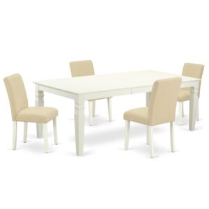 Treat your room's decor with a new and polished look with this modern LGAB5-LWH-02 dining set. This type of rectangular kitchen table facilitates an affectionate family feeling. A comfortable and luxurious Linen White color offers any dining area a relaxing and friendly feel with this dining table. With a soft rounded bevel at the edge of the table top