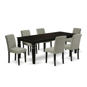 Treat your room's decor with a new and polished look with this modern LGAB7-BLK-06 dining set. This type of rectangular kitchen table facilitates an affectionate family feeling. A comfortable and elegant Black color offers any dining area a relaxing and friendly feel with the kitchen table. This well-designed and comfortable kitchen table may be used for hours at a time. This rectangular table is best for 4-8 people to sit and enjoy their meal. This wonderful dinette table makes a really good addition for all kitchen space and corresponds all sorts of dining-room concepts. This simple but charming Parson chair will add ambiance and style to your dining-room. A contemporary twist on a classic design