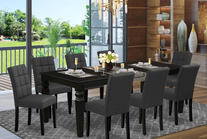 EAST WEST FURNITURE - LGAS9-BLK-12 - 9-PIECE MODERN DINING TABLE SET
