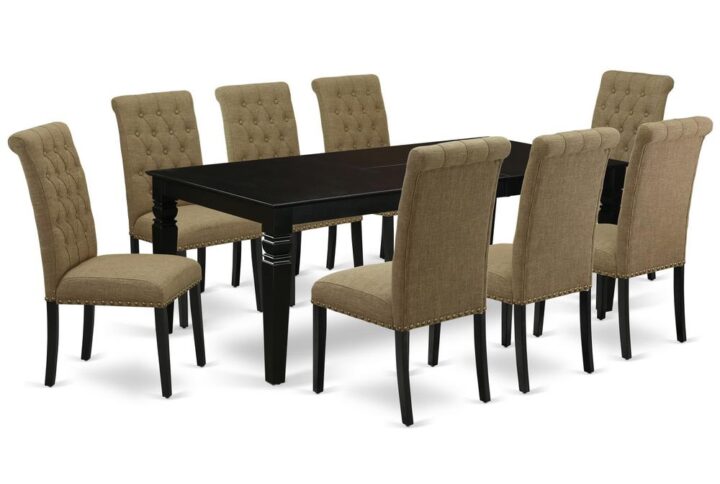 Spice up your dining area with this LGBR9-BLK-17 grand dining set includes a timeless missionary design large dinette table and eight parson chairs. A contemporary twist on a classic design