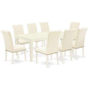 Spice up your dining area with this LGBR9-LWH-02 grand dining set includes a timeless missionary design large dinette table and eight parson chairs. A contemporary twist on a classic design