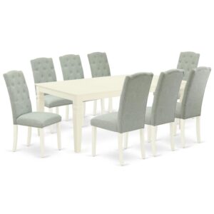 Spice up your dining area with this LGCE9-LWH-15 grand dining set includes a timeless missionary design large dinette table and eight parson chairs. A contemporary twist on a classic design