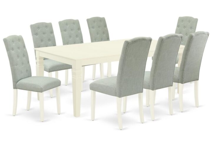 Spice up your dining area with this LGCE9-LWH-15 grand dining set includes a timeless missionary design large dinette table and eight parson chairs. A contemporary twist on a classic design