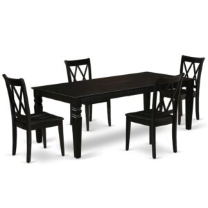 Treat your room's decor with a new and polished look with this modern LGCL5-BLK-W dining set. This type of rectangular kitchen table facilitates an affectionate family feeling. A comfortable and elegant Black color offers any dining area a relaxing and friendly feel with the kitchen table. This well-designed and comfortable kitchen table may be used for hours at a time. This rectangular dining table is best for 4-8 people to sit and enjoy their meal. This wonderful dinette table makes a really good addition for all kitchen space and corresponds all sorts of dining-room concepts. Slender double X back kitchen chairs finished in Black color with wood seats present fashionable and cozy seating. Made up of hardwood