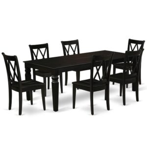 Treat your room's decor with a new and polished look with this modern LGCL7-BLK-W dining set. This type of rectangular kitchen table facilitates an affectionate family feeling. A comfortable and elegant Black color offers any dining area a relaxing and friendly feel with the kitchen table. This well-designed and comfortable kitchen table may be used for hours at a time. This rectangular dining table is best for 4-8 people to sit and enjoy their meal. This wonderful dinette table makes a really good addition for all kitchen space and corresponds all sorts of dining-room concepts. Slender double X back kitchen chairs finished in Black color with wood seats present fashionable and cozy seating. Made up of hardwood