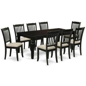 Spice up your dining area with this LGDA9-BLK-C grand dining set includes a timeless missionary design large dinette table and eight dining chairs. A contemporary twist on a classic design