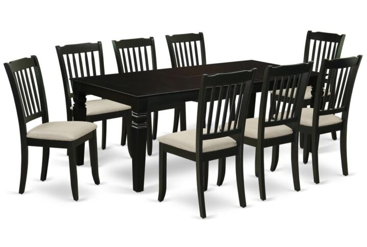 Spice up your dining area with this LGDA9-BLK-C grand dining set includes a timeless missionary design large dinette table and eight dining chairs. A contemporary twist on a classic design