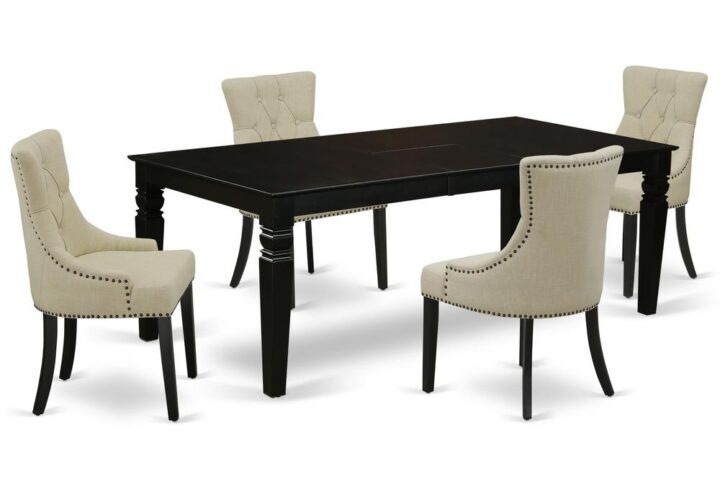 Spice up your dining area with this LGFR5-BLK-02 grand dinette set includes a timeless missionary design large dinette table and four parson chairs. A contemporary twist on a classic design