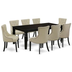 Spice up your dining area with this LGFR9-BLK-02 grand dining set includes a timeless missionary design large dinette table and eight parson chairs. A contemporary twist on a classic design