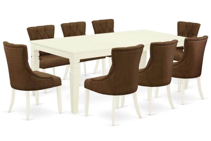 Spice up your dining area with this LGFR9-LWH-18 grand dining set includes a timeless missionary design large dinette table and eight parson chairs. A contemporary twist on a classic design