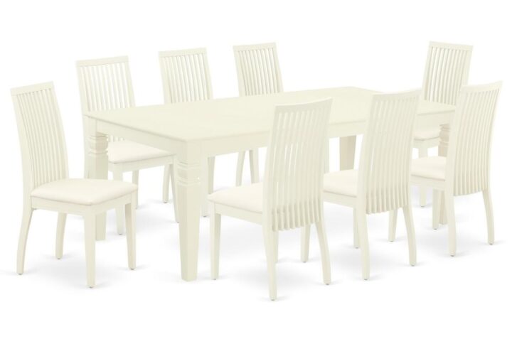 Spice up your dining area with this LGIP9-LWH-C grand dining set includes a timeless missionary design large dinette table and eight dining chairs. A contemporary twist on a classic design