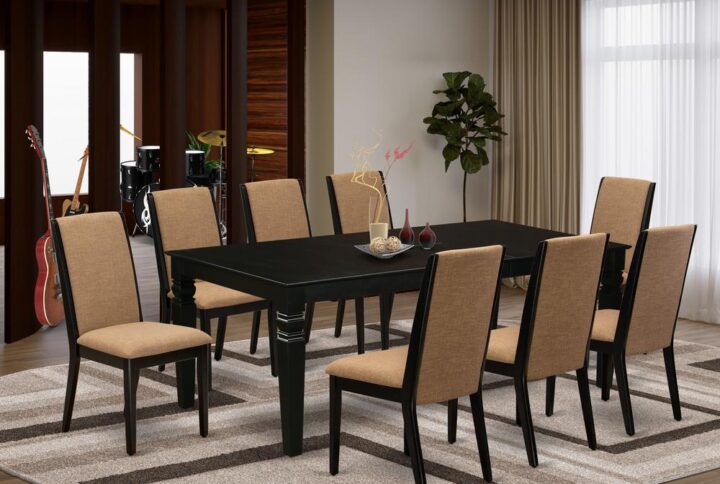 EAST WEST FURNITURE 9-PC DINING ROOM TABLE SET 8 AMAZING UPHOLSTERED DINING CHAIRS AND RECTANGLE TABLE