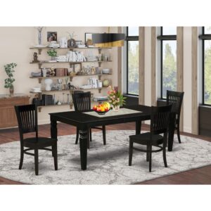 EAST WEST FURNITURE 5-PIECE DINING ROOM SET WITH 4 AMAZING DINING ROOM CHAIRS AND RECTANGULAR WOOD TABLE WITH BUTTERFLY LEAF