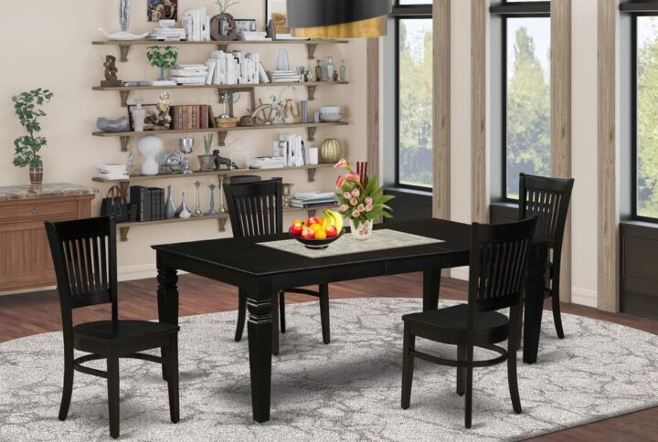 EAST WEST FURNITURE 5-PIECE DINING ROOM SET WITH 4 AMAZING DINING ROOM CHAIRS AND RECTANGULAR WOOD TABLE WITH BUTTERFLY LEAF