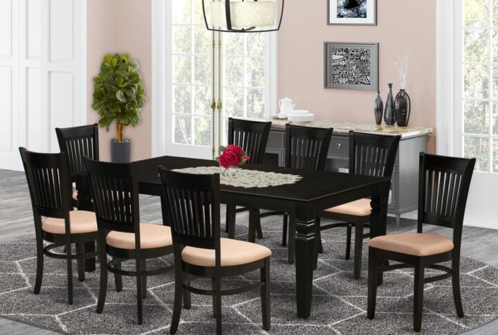 EAST WEST FURNITURE 9-PC KITCHEN DINING TABLE SET WITH 8 AMAZING WOOD DINING CHAIR AND RECTANGULAR MODERN DINING TABLE
