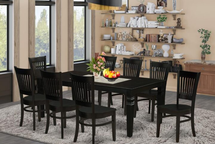 EAST WEST FURNITURE 9-PIECE MID CENTURY DINING TABLE SET WITH 8 AMAZING KITCHEN CHAIRS AND RECTANGULAR SMALL DINING TABLE WITH BUTTERFLY LEAF