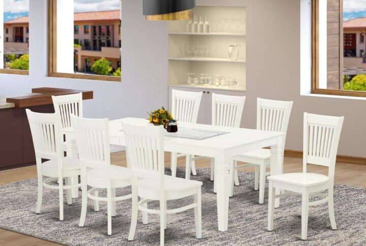 EAST WEST FURNITURE 9-PIECE SMALL DINETTE SET WITH 8 AMAZING MID CENTURY DINING CHAIR AND RECTANGULAR TABLE WITH BUTTERFLY LEAF