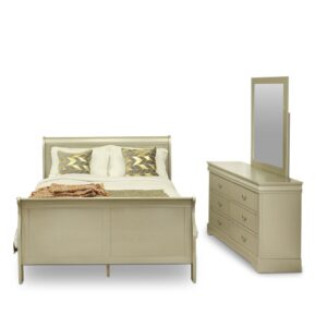 in which you can handle your essential things and clothes. Our gorgeous bedroom mirror is very useful to you because you can do your makeup perfectly instead of thinking it looks great. Our queen size bedroom set will attract everyone that will come to your house because its style is so traditional and attractive. This wonderful queen size bed set is low maintenance furniture and it is an excellent choice to Budget-friendly. The color of this beautiful set is Metallic Gold that delivers a classic glance. Our product will add more elegance to your room and you will feel well. Make this wonderful size bed is your comfort at the end of a long day. Our product is easy to match any room decor and you will enjoy your best time with this stylish queen size bed set. The antique glances of your set produce it a wonderful addition to any bedroom. Our product is simple to build. Nearly all cleaners work perfectly on this solid wood bedroom set. You can use the same methods to clean the Pinewood furniture that you use to clean furniture created from any other wood. It will just cost a little time and our solid wood bedroom set will clean.