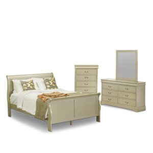 East-West Furniture queen bedroom set is an amazing investment that will increase the value of your home and give beauty for a lifetime. This lovely bedroom set is made of premium quality Pinewood. You can boost the charm of your bedroom by using our queen bed set and it will always give a fresh look to your bedroom. Our lovely queen bed's slat bases allow the air to cross freely under your bed mattress that's a reason why your bed mattress is always fresh. You can save your important things thanks to our wonderful bedroom mid-century chest. Our lovely wood bedroom dresser gives plenty of space