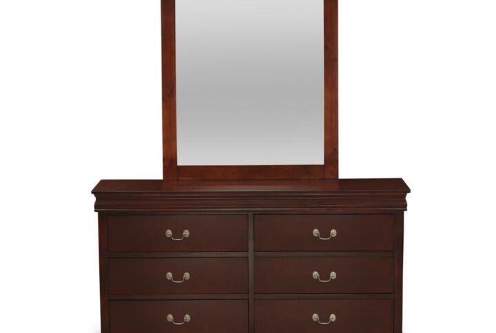 East West Furniture Louis Philippe Dresser and Mirror in Phillip Metallic Gold Finish